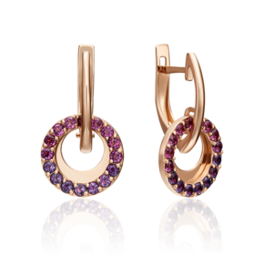 Серьги с английским замком из красного золота с гранатами и аметистами 02-4485-00-257-1110-57