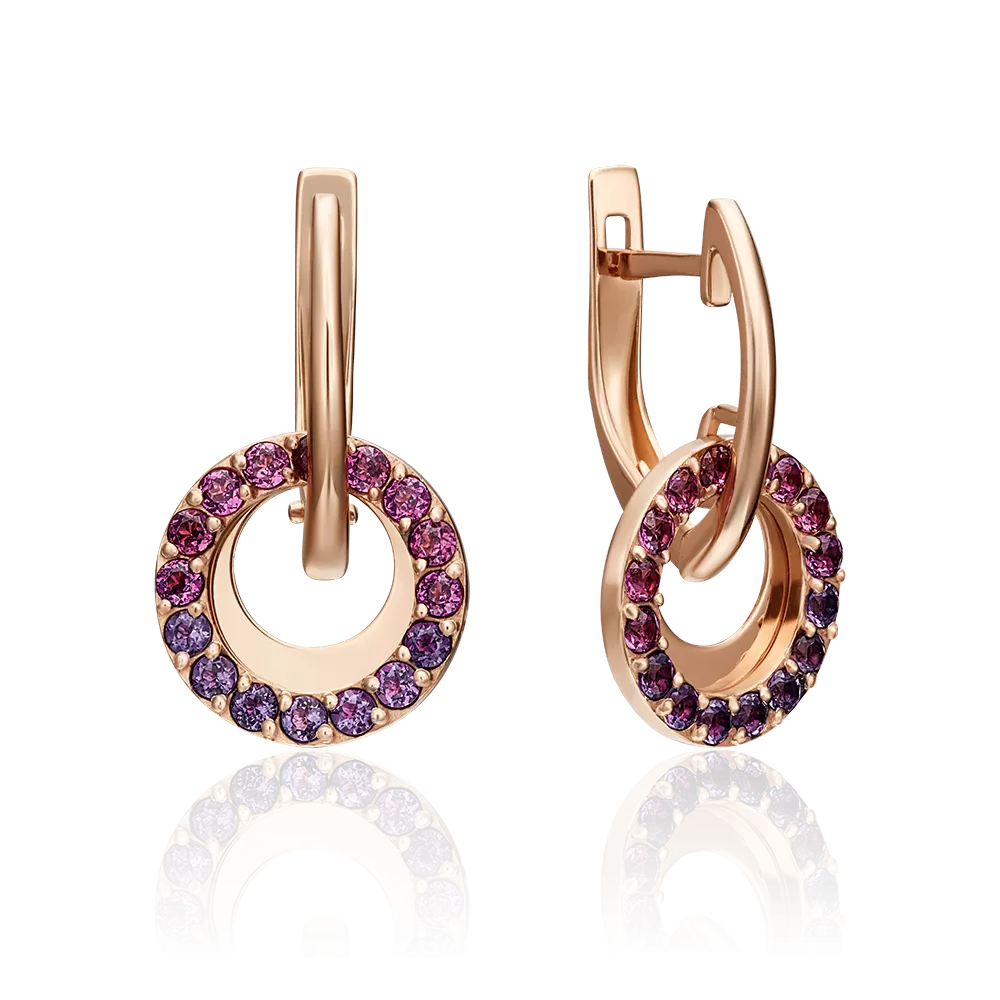 Серьги с английским замком из красного золота с гранатами и аметистами 02-4485-00-257-1110-57