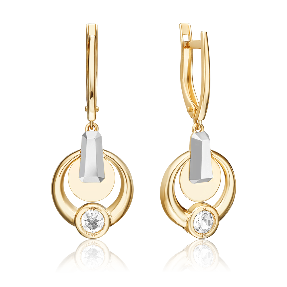 Серьги с английским замком из комбинированного золота с натуральным топазом white 02-5039-00-201-1121