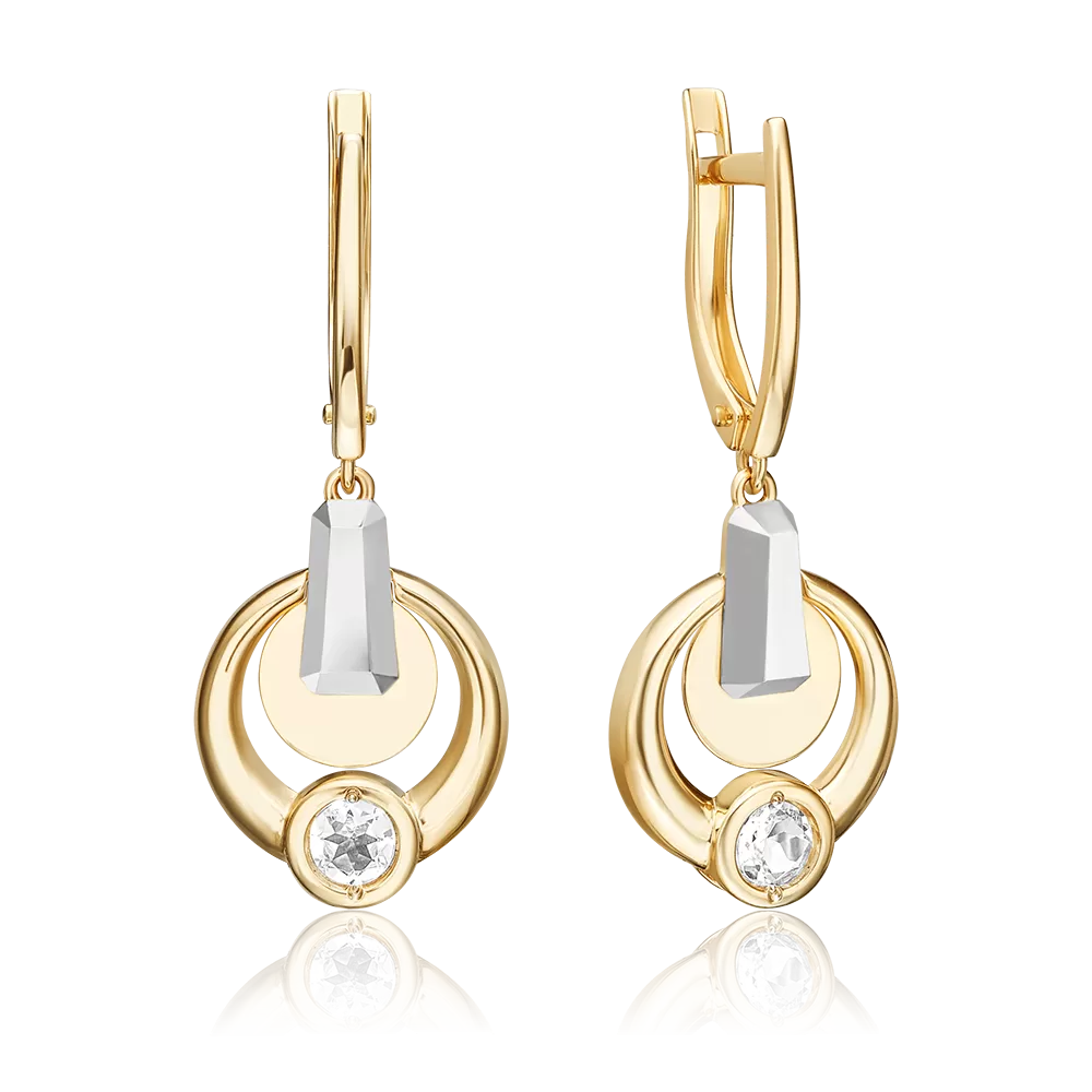 Серьги с английским замком из комбинированного золота с натуральным топазом white 02-5039-00-201-1121