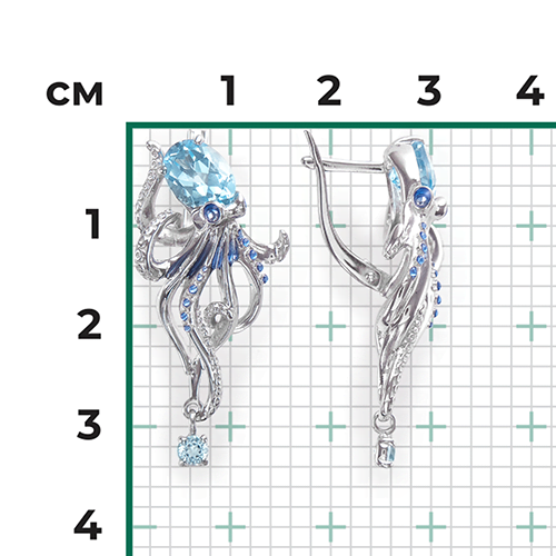 Серьги «Осьминоги» с английским замком из серебра с топазами и эмалью 02-4766-00-201-0200-69