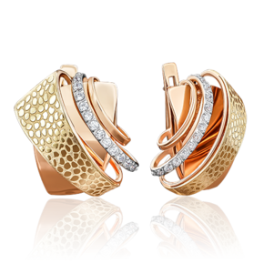 Серьги с английским замком из комбинированного золота с фианитами 02-3929-00-401-1113-59