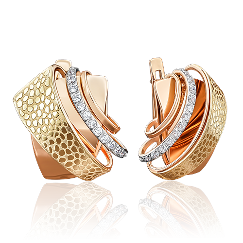 Серьги с английским замком из комбинированного золота с фианитами 02-3929-00-401-1113-59