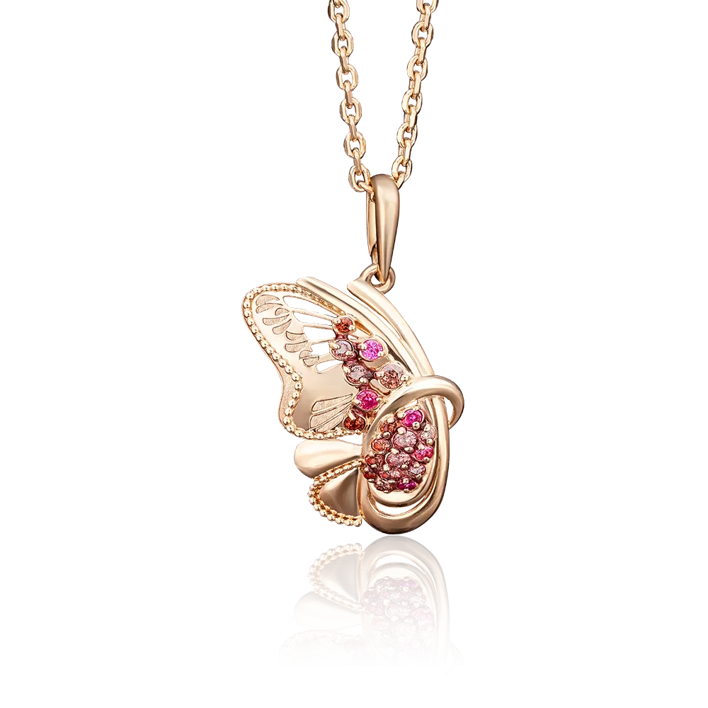 Подвеска «Бабочка» из красного золота с фианитами и эмалью 03-2712-00-404-1110-48