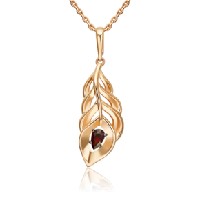 Подвеска «Перо сказочной птицы» из красного золота с гранатом 03-3655-00-204-1110