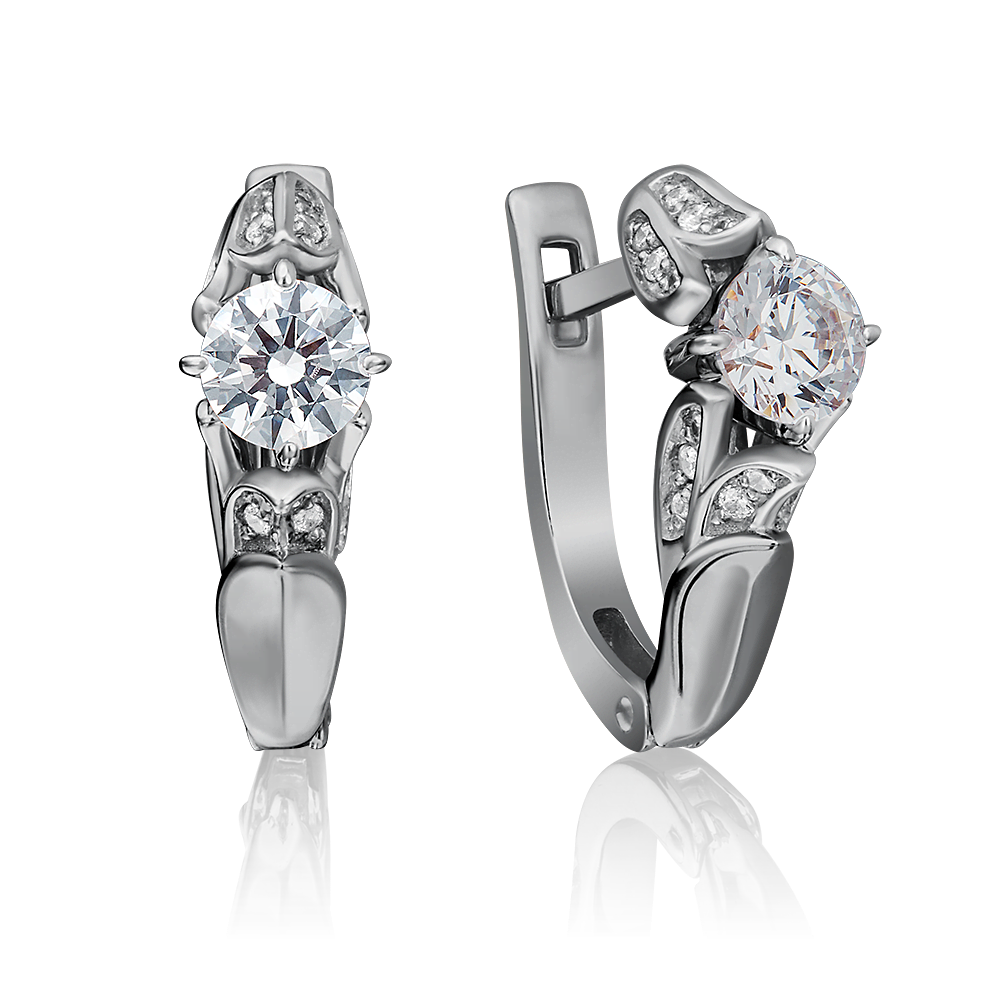 Серьги с английским замком из белого золота с фианитами 02-4296-00-501-1120-38