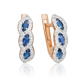 Серьги с английским замком из красного золота с сапфирами и бриллиантами 02-3464-00-105-1110-30