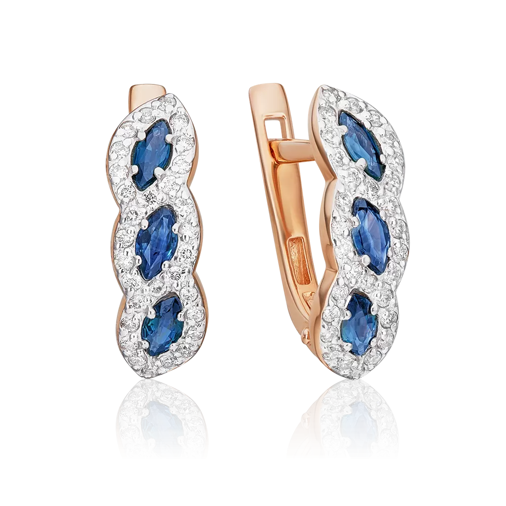 Серьги с английским замком из красного золота с сапфирами и бриллиантами 02-3464-00-105-1110-30