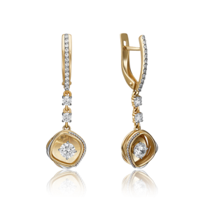 Серьги с английским замком из лимонного золота с фианитами 02-4289-00-501-1130-38