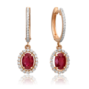 Серьги с английским замком из красного золота с рубином и бриллиантами 02-0719-01-107-1110-30