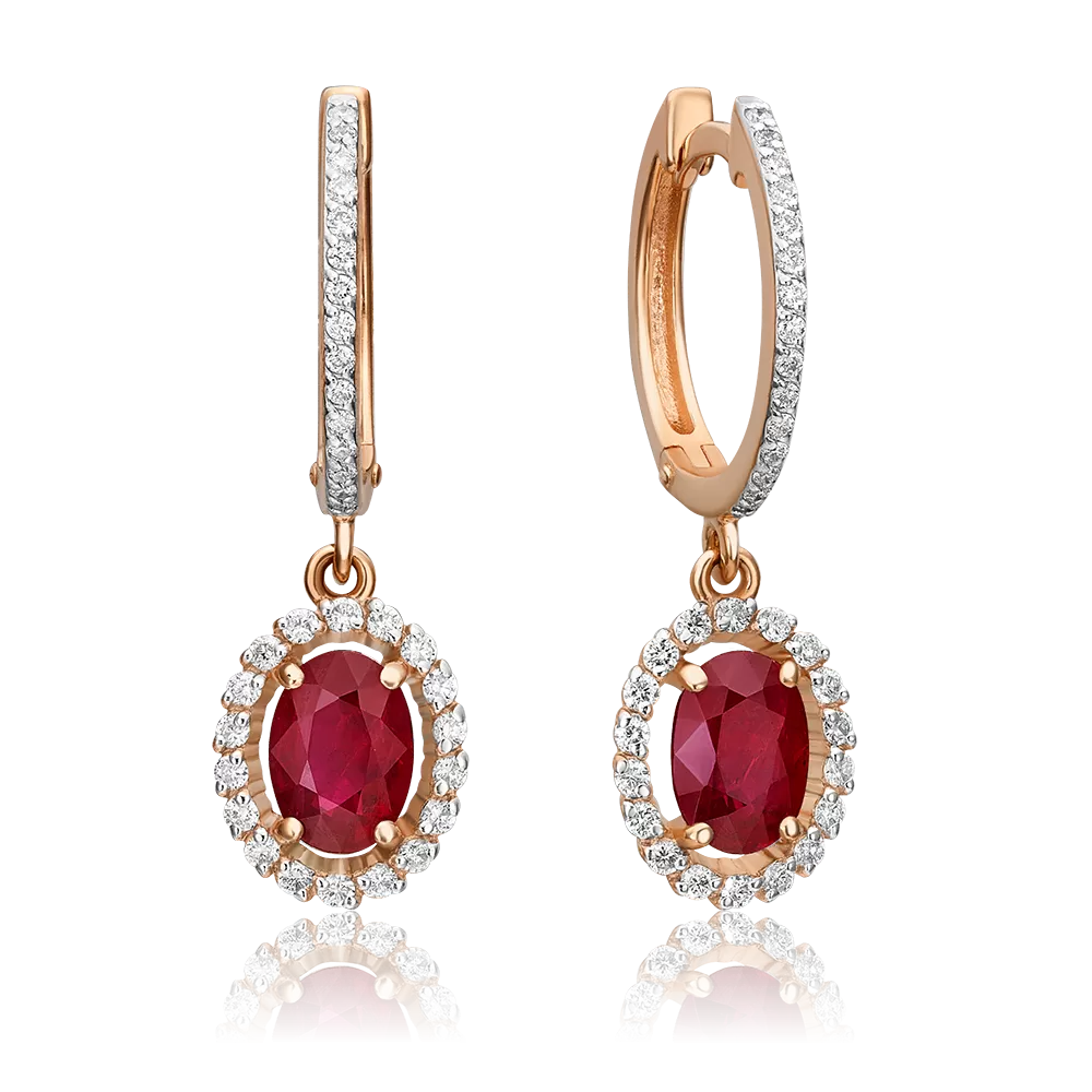 Серьги с английским замком из красного золота с рубином и бриллиантами 02-0719-01-107-1110-30