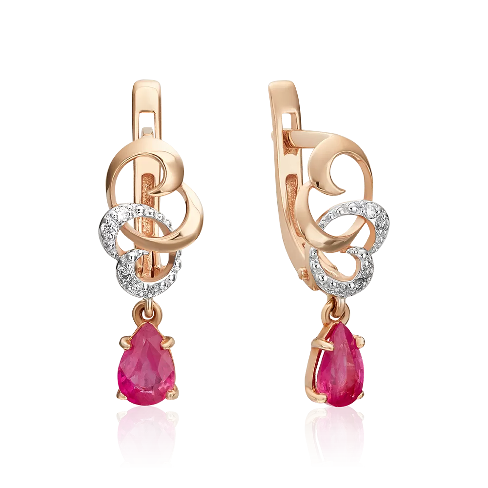 Серьги с английским замком из красного золота с рубином и бриллиантами 02-0891-00-107-1110-30