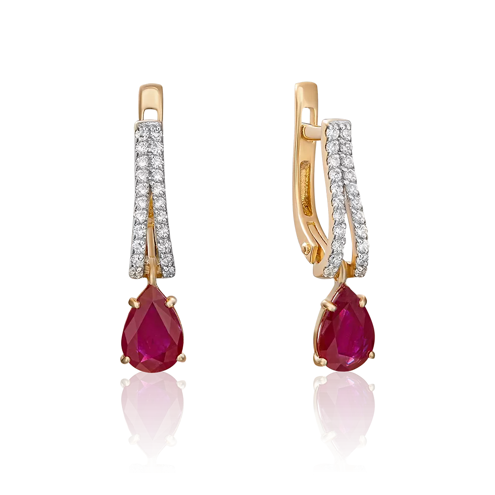 Серьги с английским замком из красного золота с рубином и бриллиантами 02-0892-00-107-1110-30