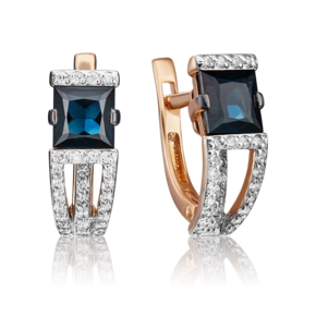 Серьги с английским замком из красного золота с сапфиром и бриллиантами 02-0858-00-105-1110-30