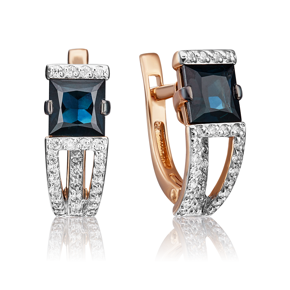 Серьги с английским замком из красного золота с сапфиром и бриллиантами 02-0858-00-105-1110-30