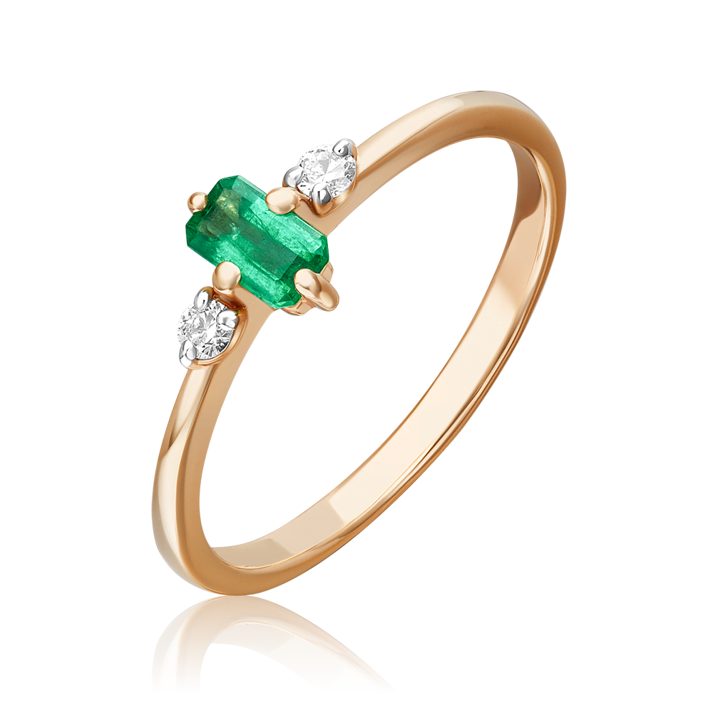 Кольцо из красного золота с изумрудом и бриллиантами 01-1532-00-106-1110-30