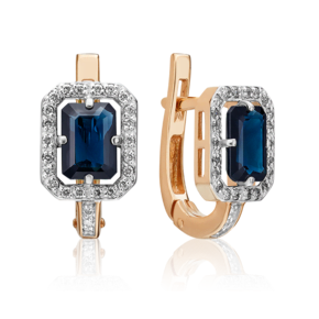 Серьги с английским замком из красного золота с сапфиром и бриллиантами 02-0848-00-105-1110-30
