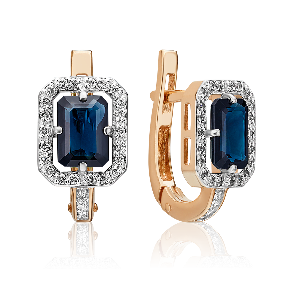 Серьги с английским замком из красного золота с сапфиром и бриллиантами 02-0848-00-105-1110-30