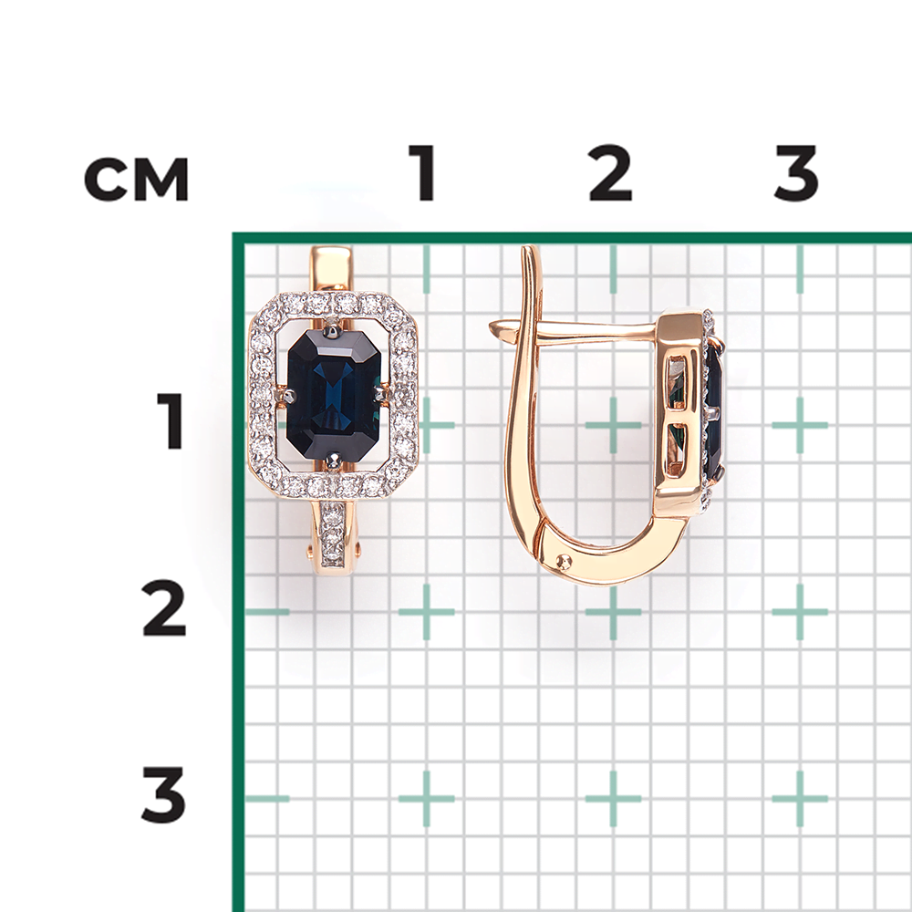 Серьги с английским замком из красного золота с сапфиром и бриллиантами 02-0848-00-105-1110-30