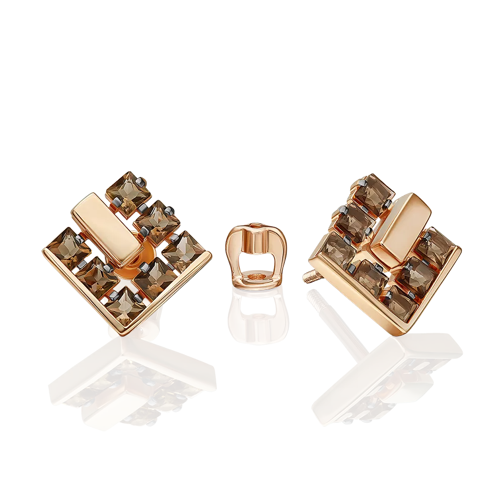 Серьги-пусеты из красного золота с кварцем дымчатым 02-5428-00-202-1110