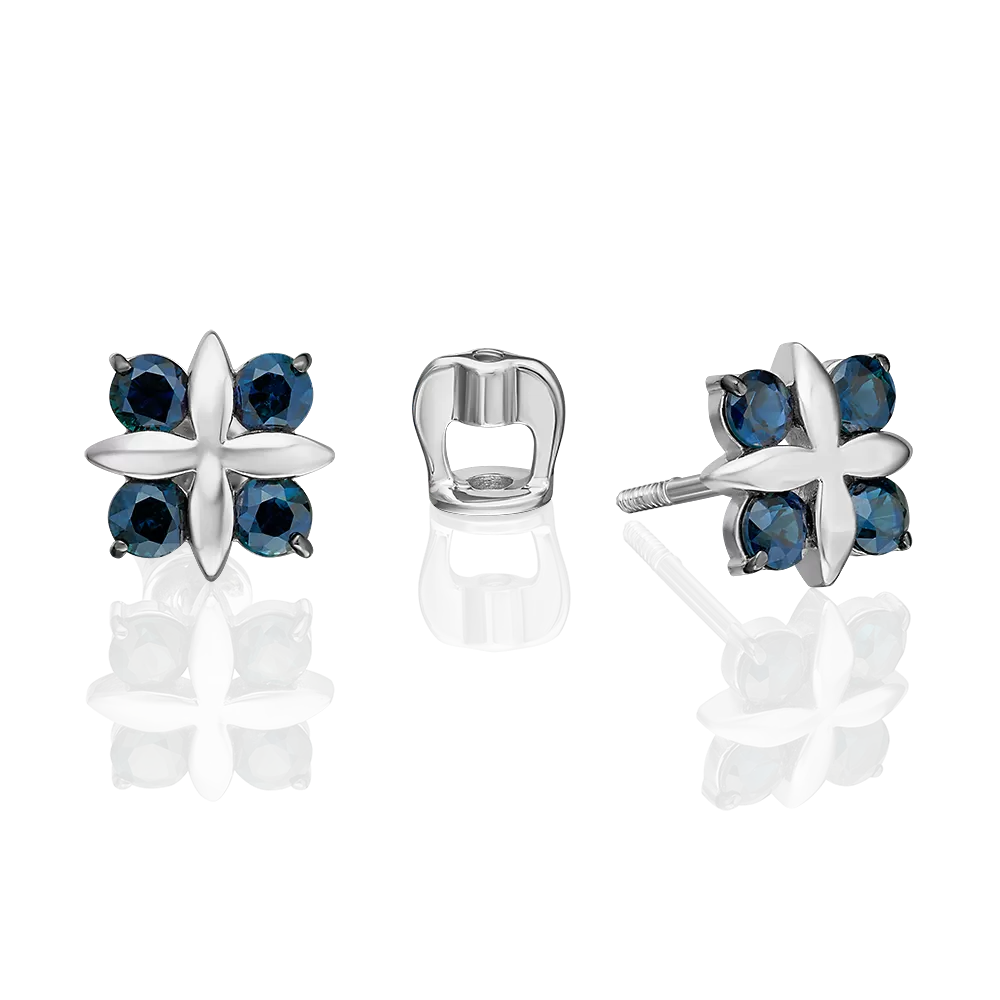 Серьги-пусеты из белого золота с сапфирами 02-5488-00-102-1120