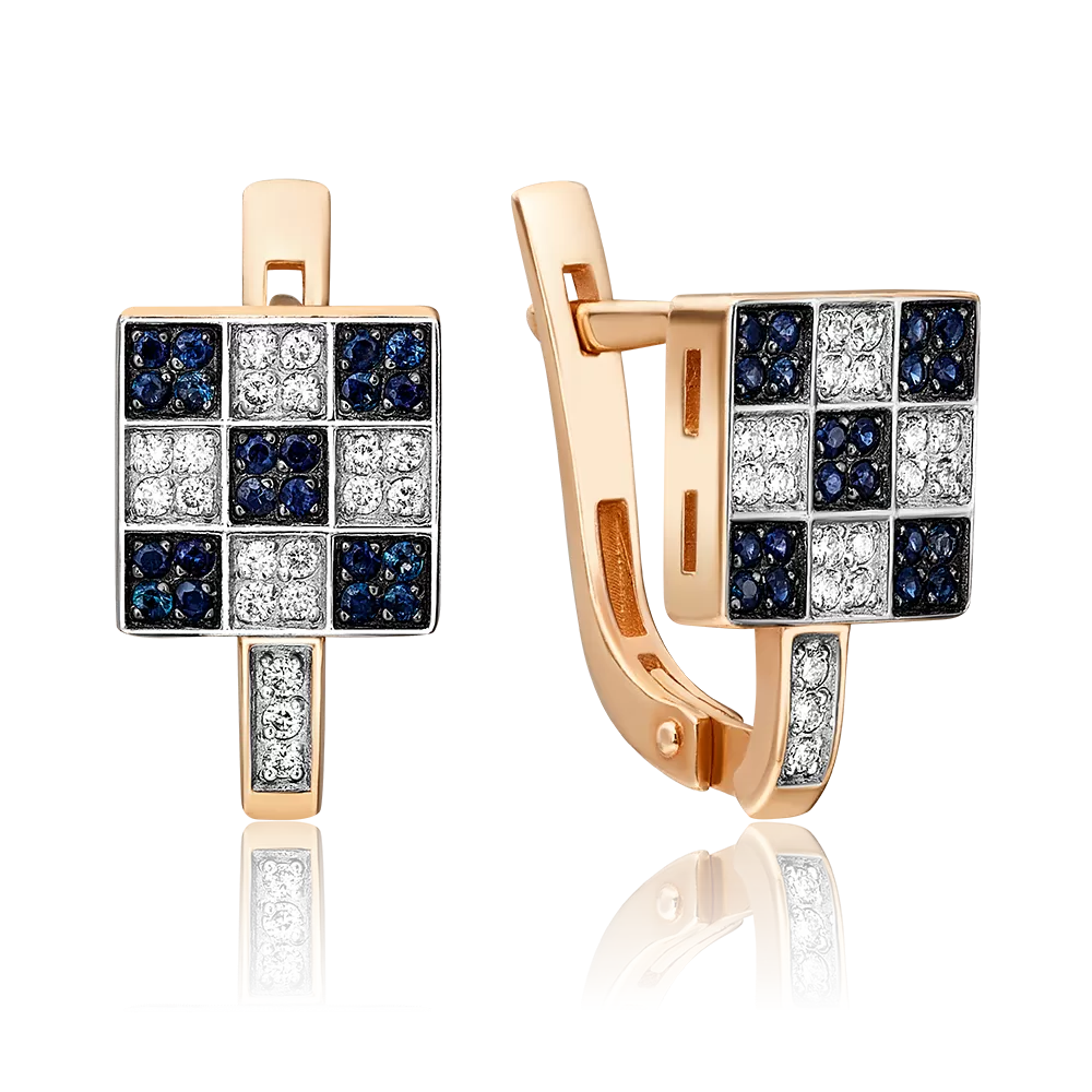 Серьги с английским замком из комбинированного золота с бриллиантами и сапфирами 02-0640-00-105-1111-30