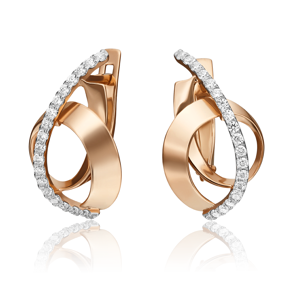 Серьги с английским замком из красного золота с фианитами 02-4397-00-401-1110-42