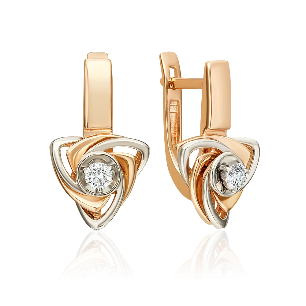 Серьги с английским замком из комбинированного золота с бриллиантом 02-5493-00-101-1111