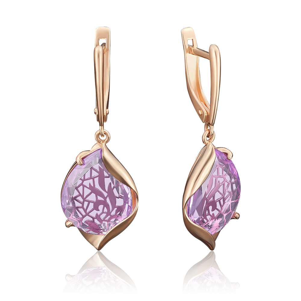 Серьги с английским замком из красного золота с аметистом 02-3670-00-203-1110-46