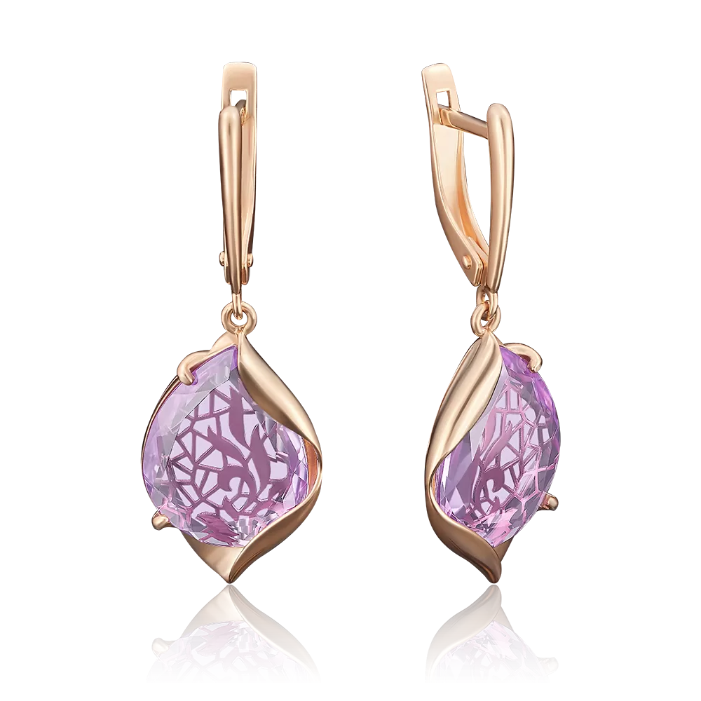 Серьги с английским замком из красного золота с аметистом 02-3670-00-203-1110-46