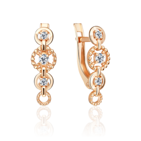 Серьги с английским замком из красного золота с фианитами 02-5588-00-401-1110