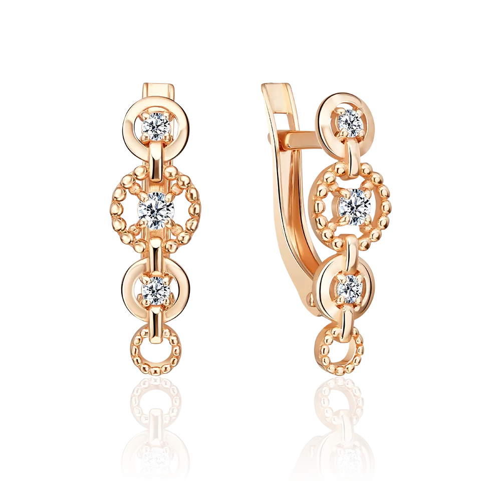 Серьги с английским замком из красного золота с фианитами 02-5588-00-401-1110