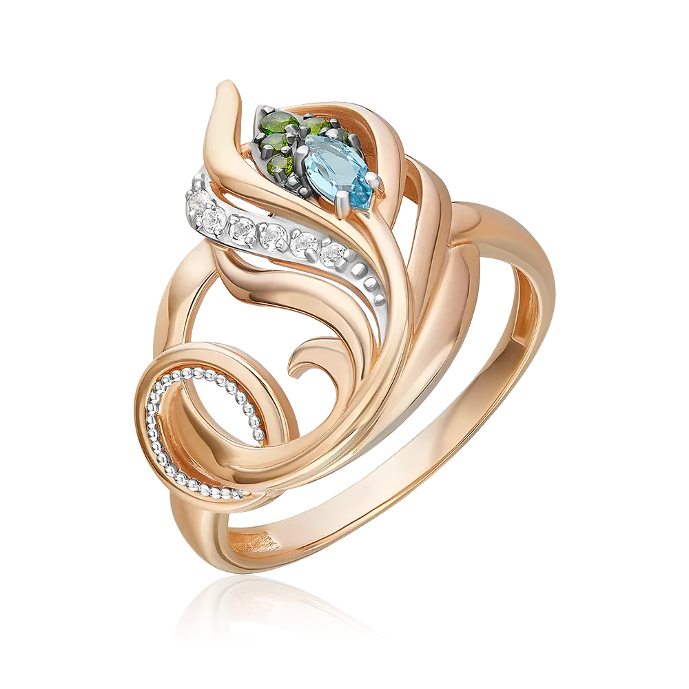Кольцо «Секрет счастья» из комбинированного золота с миксом камней 01-5786-00-713-1111