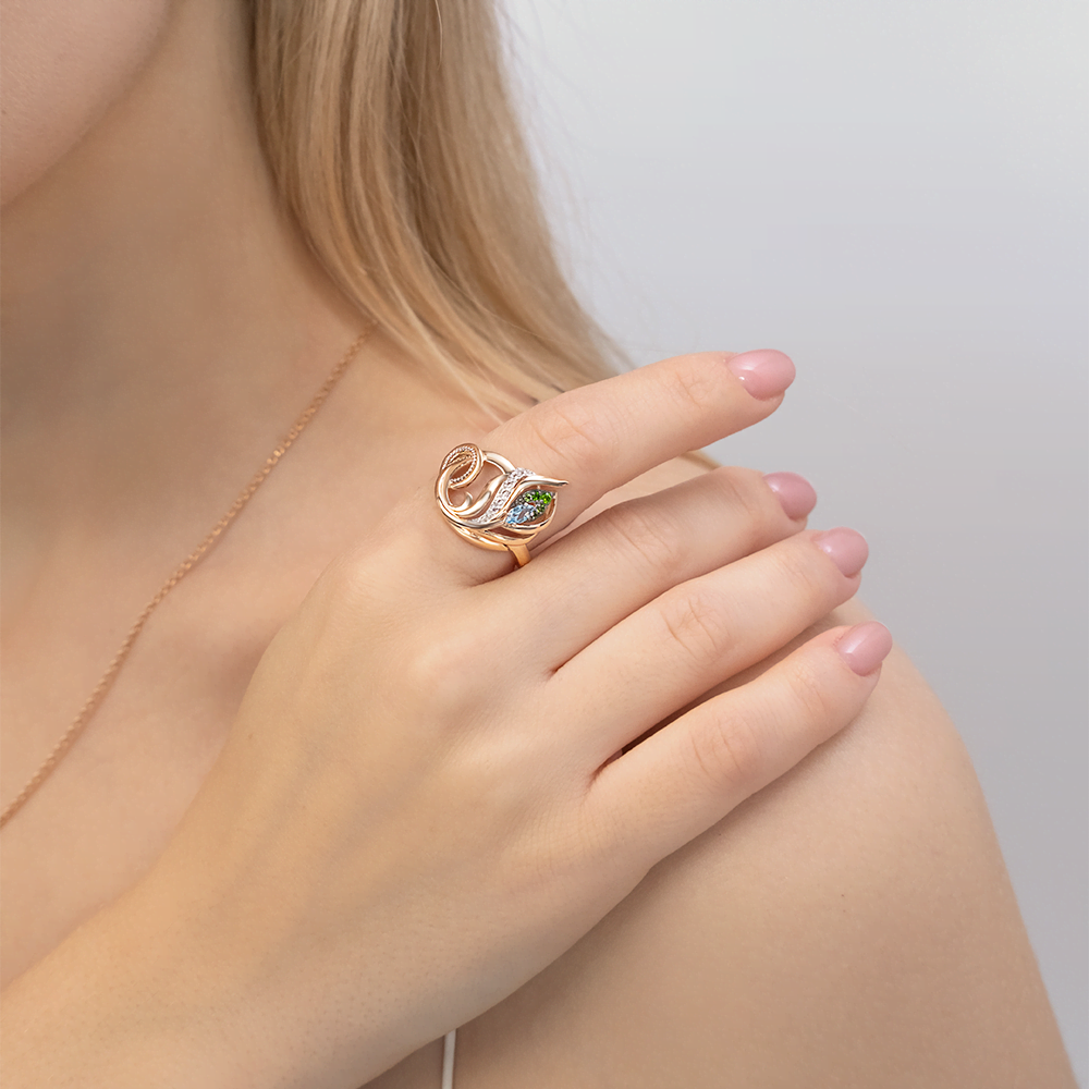 Кольцо «Секрет счастья» из комбинированного золота с миксом камней 01-5786-00-713-1111