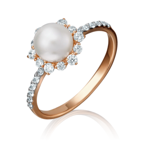 Кольцо из красного золота с жемчугом культивированным и фианитами 01-4389-00-302-1110-23