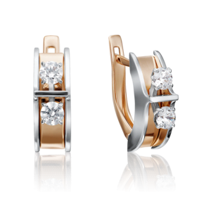 Серьги с английским замком из комбинированного золота с фианитами 02-4264-00-501-1111-38