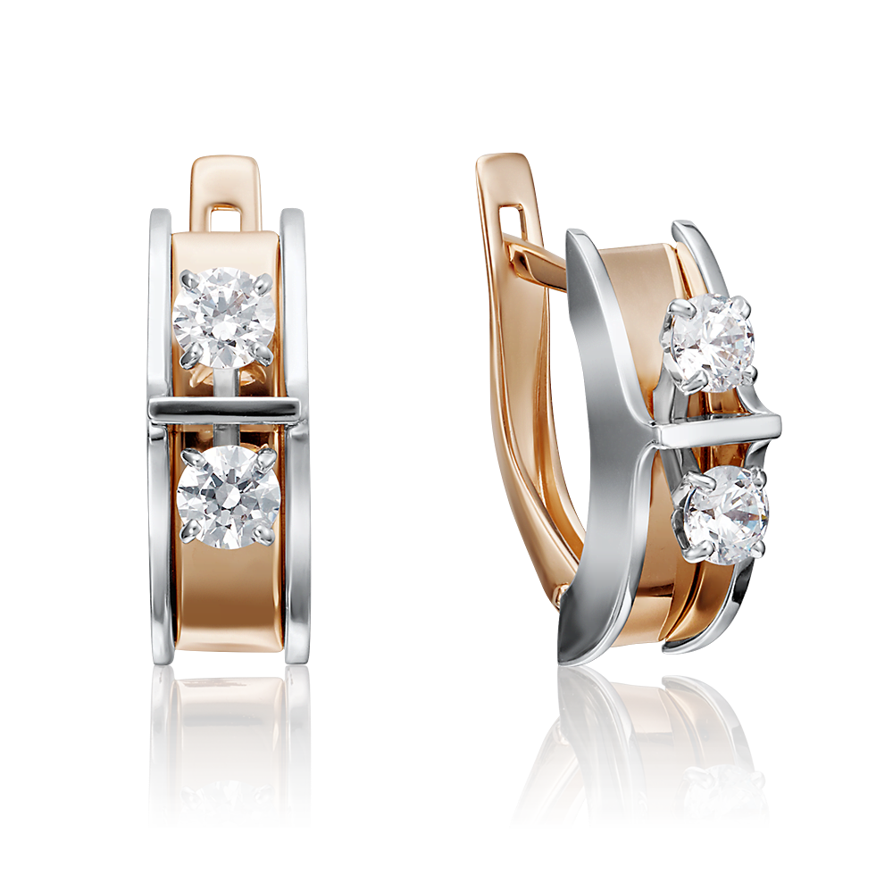 Серьги с английским замком из комбинированного золота с фианитами 02-4264-00-501-1111-38