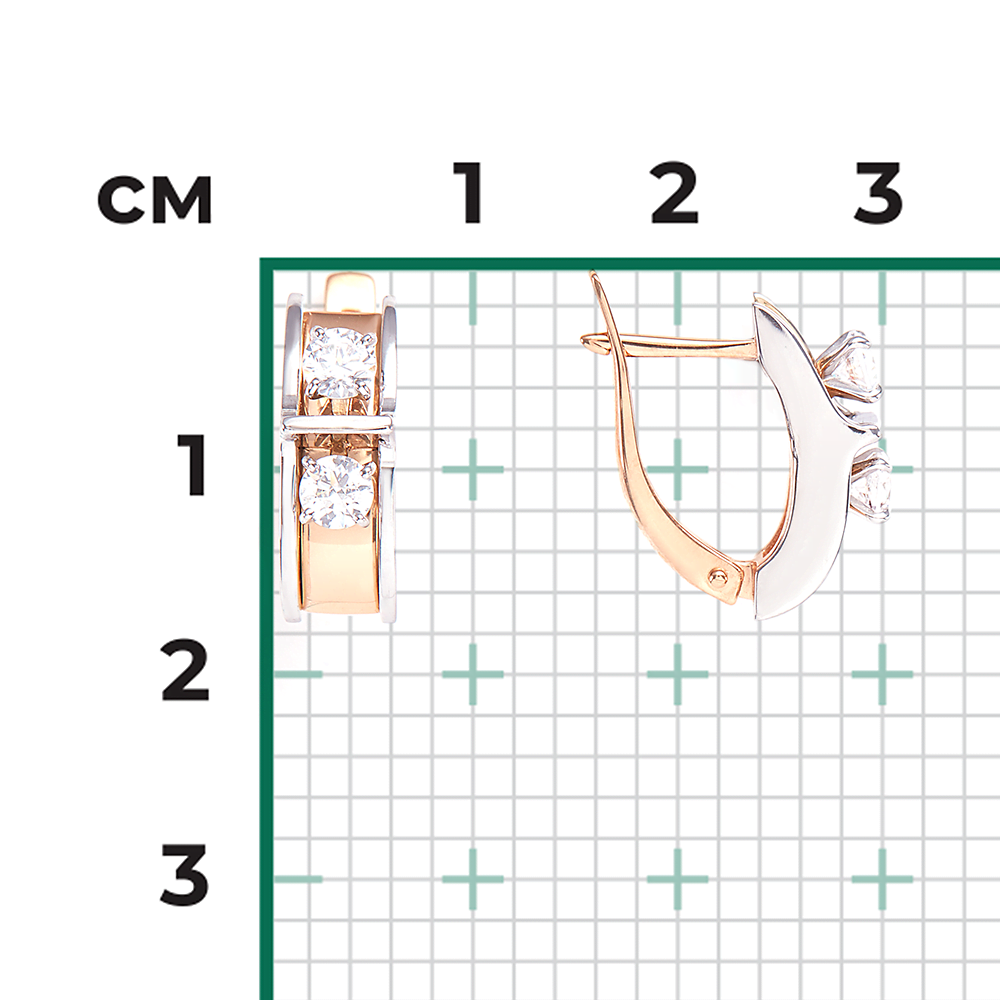 Серьги с английским замком из комбинированного золота с фианитами 02-4264-00-501-1111-38