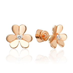 Серьги-пусеты «Цветы» из красного золота с фианитом 02-5593-00-401-1110