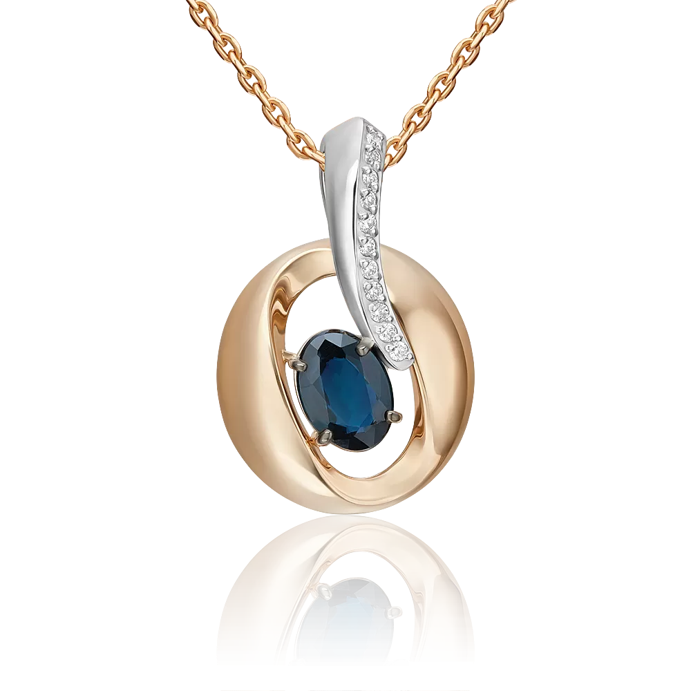 Подвеска из комбинированного золота с сапфиром и бриллиантами 03-3455-00-105-1111