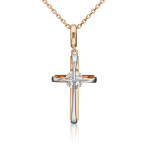 Декоративный крест из комбинированного золота с фианитом 03-3121-00-501-1111-38