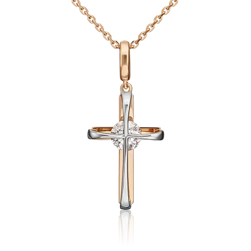 Декоративный крест из комбинированного золота с фианитом 03-3121-00-501-1111-38