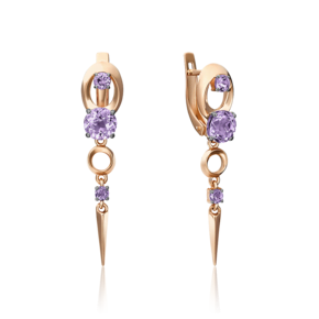 Серьги с английским замком из красного золота с аметистами