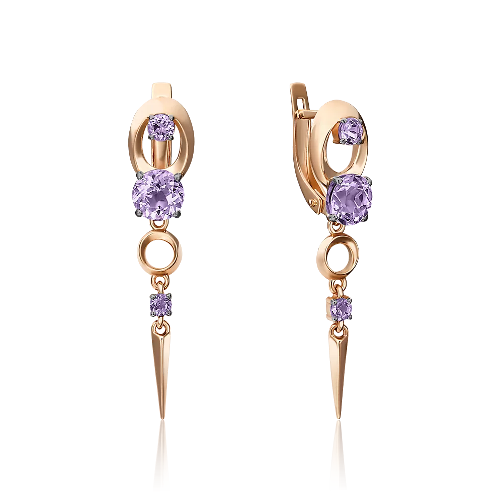 Серьги с английским замком из красного золота с аметистами 02-4526-00-203-1110-57