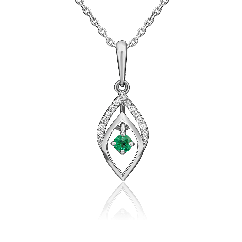 Подвеска из белого золота с изумрудом и бриллиантами 03-0539-00-106-1120-30