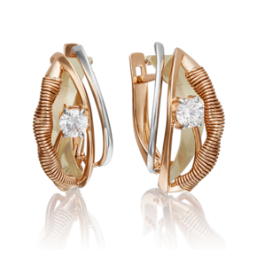 Серьги с английским замком из комбинированного золота с фианитом 02-4279-00-501-1113-38