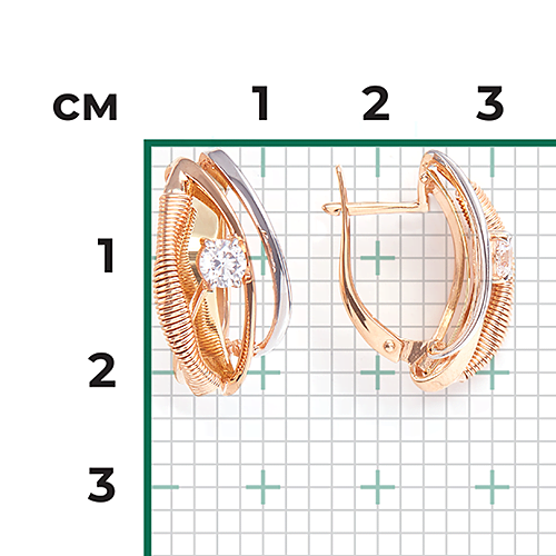 Серьги с английским замком из комбинированного золота с фианитом 02-4279-00-501-1113-38