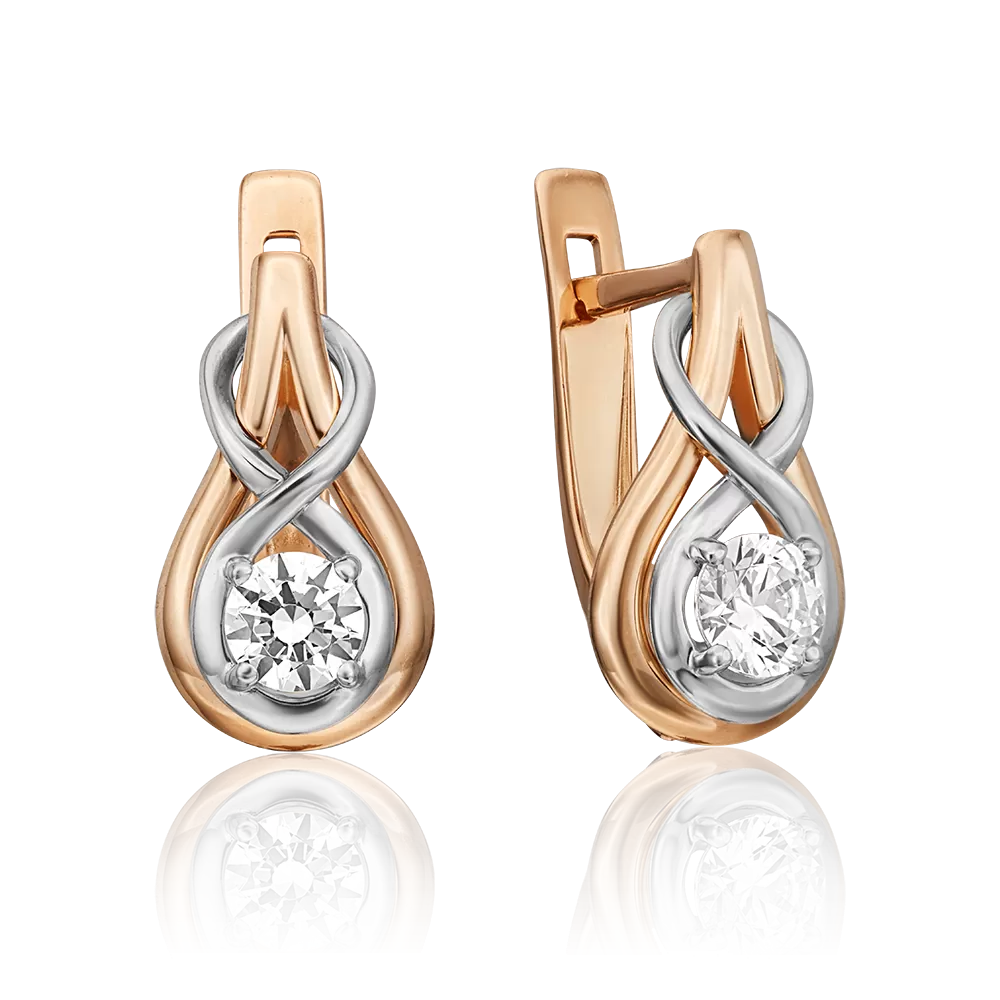 Серьги с английским замком из комбинированного золота с фианитом 02-4467-00-501-1111-38
