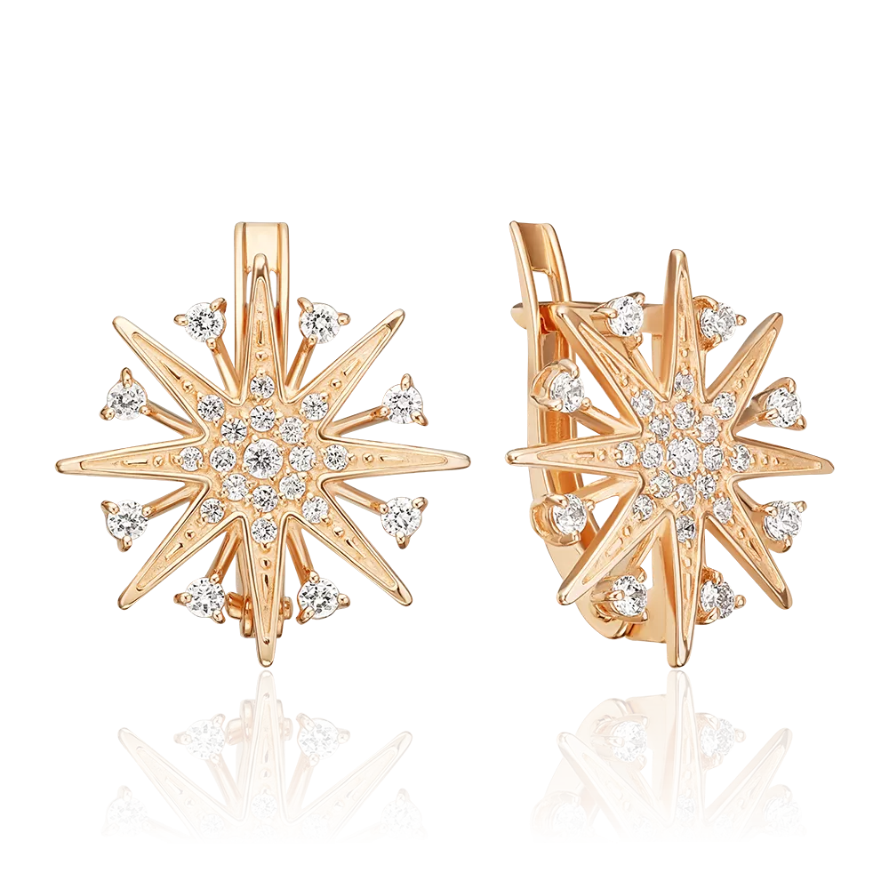 Серьги с английским замком из красного золота с фианитами 02-5613-00-401-1110