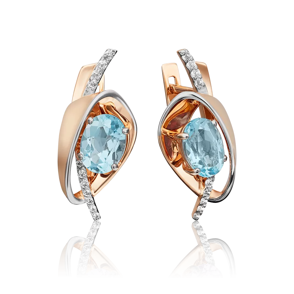 Серьги с английским замком из красного золота с топазом и натуральными топазами white 02-4476-00-201-1110-57